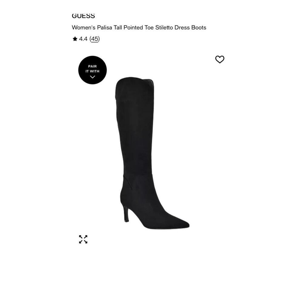 GUESS Boots Womens Size 7M Black Faux Suede Palisa3-WC Knee High Pointed Toe - Picture 1 of 15